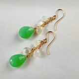 Gemstone chrysoprase and white moonstone drop earrings