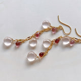 Star rose quartz and pink tourmaline long earrings 