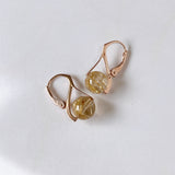 Vermeil 8mm golden rutilated quartz lever back earrings pink gold A 