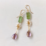 Ametrine, green kyanite and freshwater pearl earrings 