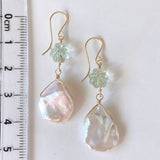 Freshwater poppy pearl and green fluorite earrings