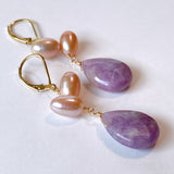 Lepidolite and freshwater pearl lever back earrings