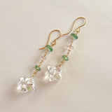 Flower crystal, green kyanite, and morganite earrings