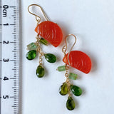 Orange cut carnelian and tourmaline earrings