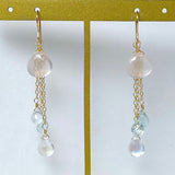 Star rose quartz, rainbow moonstone, and aquamarine earrings