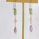 Ametrine, green kyanite and freshwater pearl earrings 