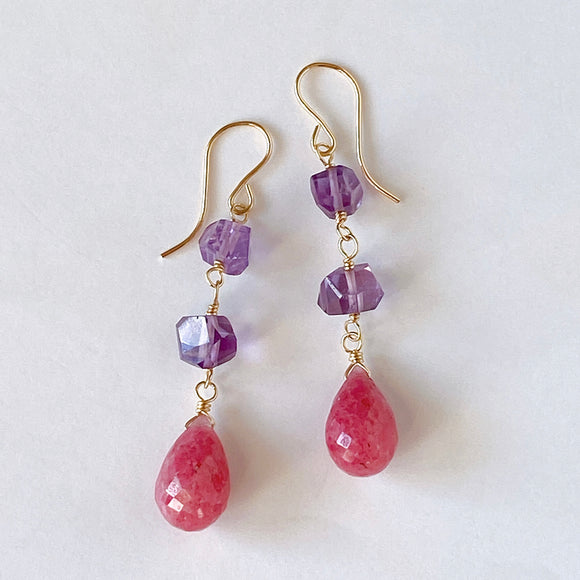 Pink grossular garnet and amethyst earrings