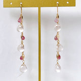 Star rose quartz and pink tourmaline long earrings 