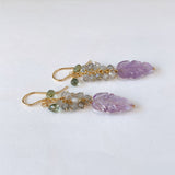 Lavender amethyst, labradorite and green sapphire leaf bouquet earrings