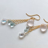 Star rose quartz, rainbow moonstone, and aquamarine earrings