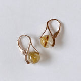 Vermeil 8mm golden rutilated quartz lever back earrings pink gold B 