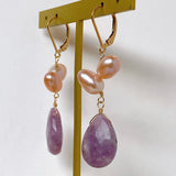 Lepidolite and freshwater pearl lever back earrings