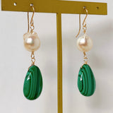 Large malachite and Akoya pearl earrings