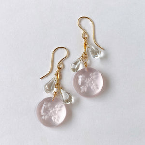 Back carving rose quartz and green amethyst earrings 