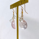 Back carving rose quartz and green amethyst earrings 