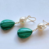 Large malachite and Akoya pearl earrings