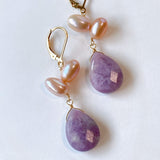 Lepidolite and freshwater pearl lever back earrings