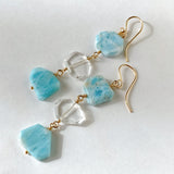 Larimar and crystal triple earrings