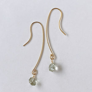 Green amethyst single long hook earrings