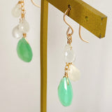 Gemstone chrysoprase and white moonstone drop earrings