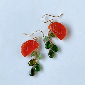 Orange cut carnelian and tourmaline earrings