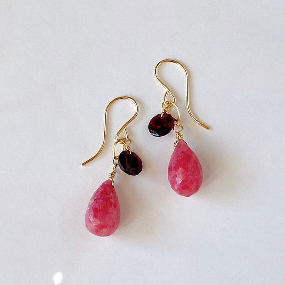 Pink grossular garnet and rhodolite garnet earrings