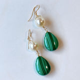 Large malachite and Akoya pearl earrings