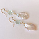 Freshwater poppy pearl and green fluorite earrings