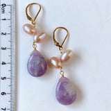 Lepidolite and freshwater pearl lever back earrings