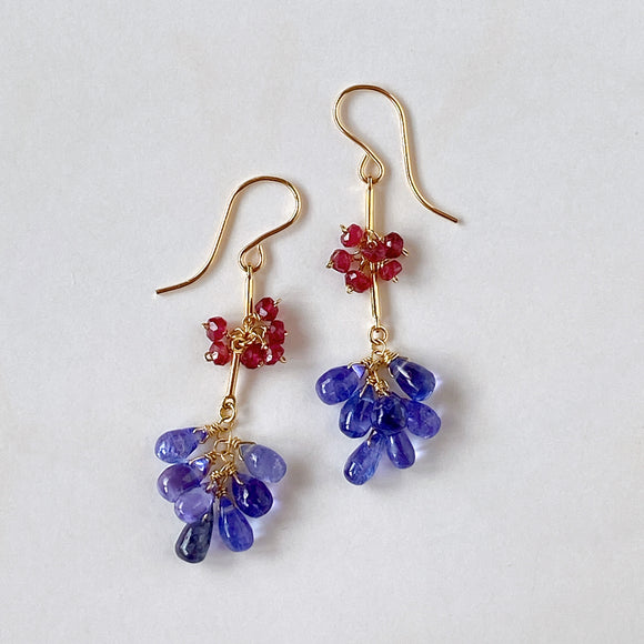 tanzanite and ruby ​​bouquet earrings