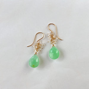 Gemstone chrysoprase and herkimer quartz bouquet earrings