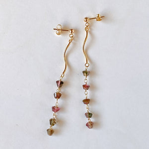 Bicolor tourmaline long earrings