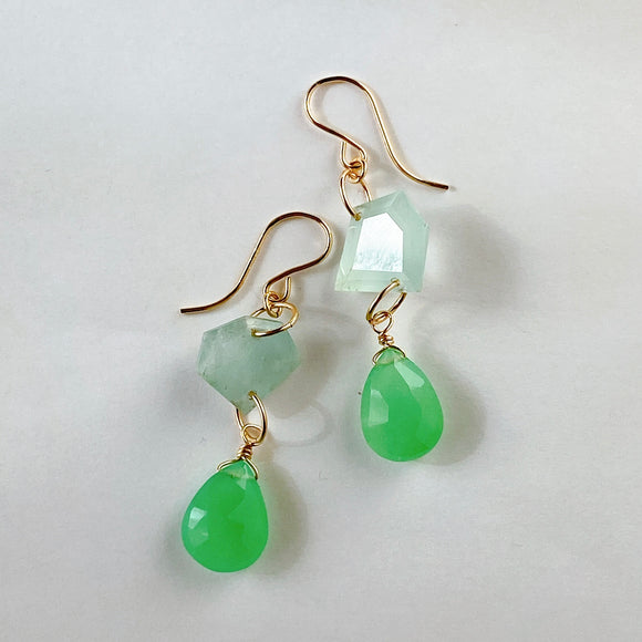 Gem chrysoprase and aquamarine earrings