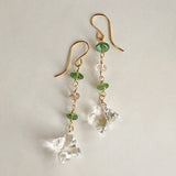 Flower crystal, green kyanite, and morganite earrings