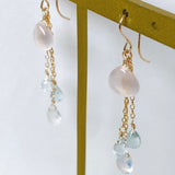 Star rose quartz, rainbow moonstone, and aquamarine earrings