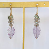 Lavender amethyst, labradorite and green sapphire leaf bouquet earrings