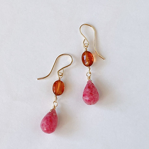 Pink grossular garnet and hessonite garnet earrings