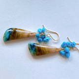 Opalized Wood and Sleeping Beauty Turquoise Bouquet Earrings 