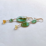 Russian emerald and opal drop earrings (yellow)