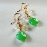 Gemstone chrysoprase and white moonstone drop earrings