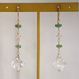 Flower crystal, green kyanite, and morganite earrings