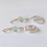 Freshwater poppy pearl and green fluorite earrings