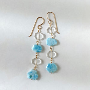 4 long long earrings with larimar and crystal