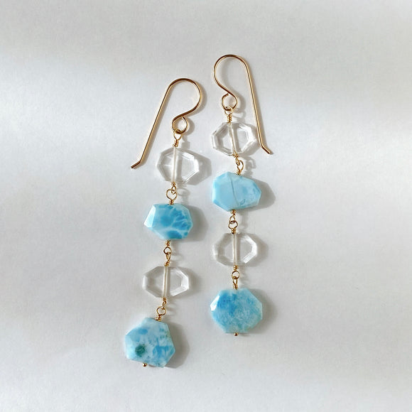 4 long long earrings with larimar and crystal