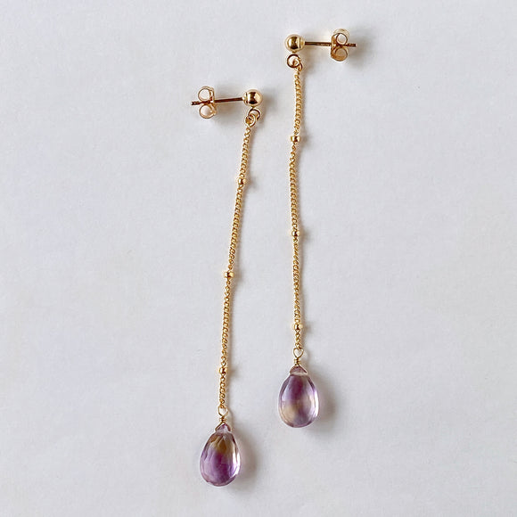 Ametrine long stud chain earrings