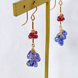 tanzanite and ruby ​​bouquet earrings