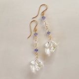 Flower crystal, tanzanite, and moonstone earrings