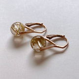 Vermeil 8mm golden rutilated quartz lever back earrings pink gold A 