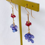 tanzanite and ruby ​​bouquet earrings