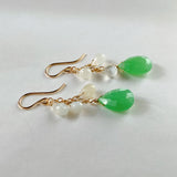 Gemstone chrysoprase and white moonstone drop earrings